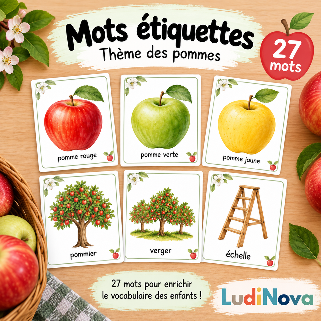 Mots étiquettes – Thème des pommes