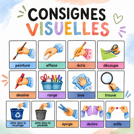 40 Consignes Visuelles Colorées – Préscolaire et Primaire (PDF)
