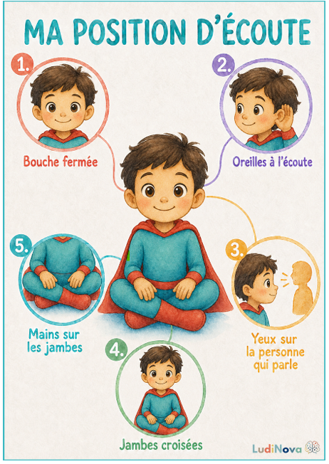 Affiche - Position d'écoute - Superhéros