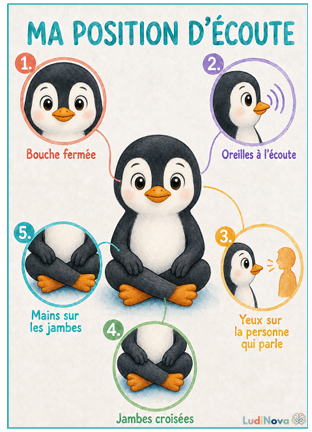 Affiche - Position d'écoute - Pingouin